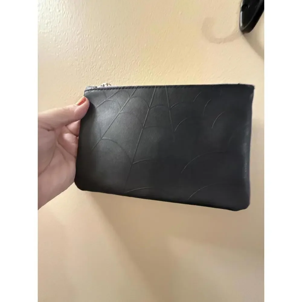 IPSY Black Makeup Bag with Spider Web Design and Spider Charm Zipper